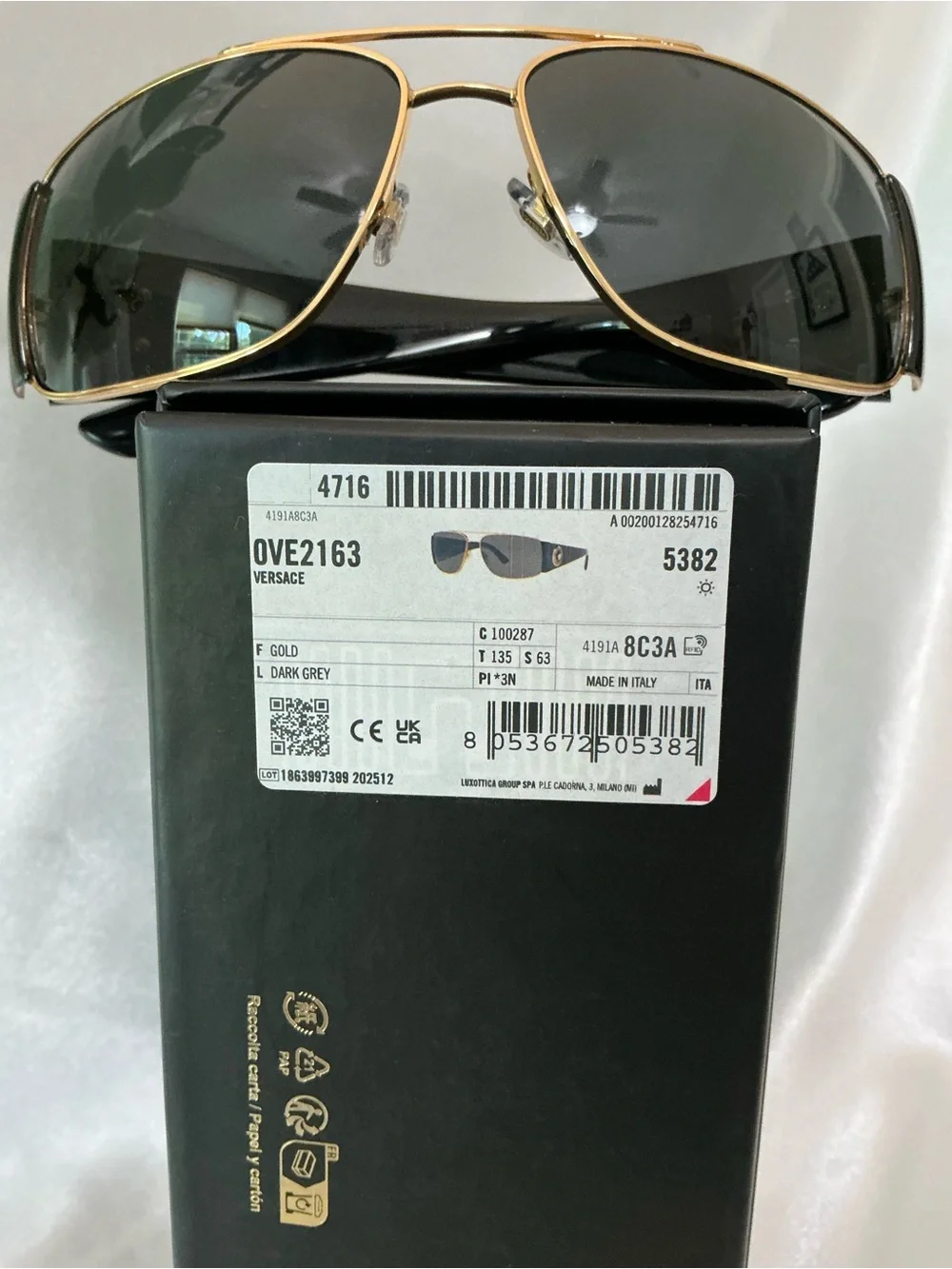 New In Box Versace MOD2163 1002/87 63 15 135 Brand New